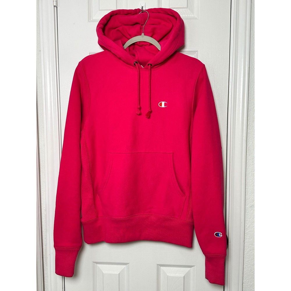 Champion Reverse Weave Magenta Pink Hoodie Sweatshirt Men's Sz Small Embroidered
